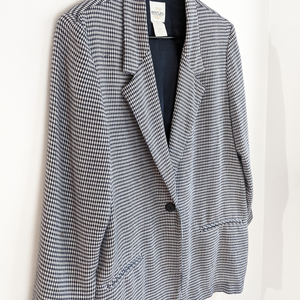 Vintage 80s/90s Navy/White Plaid Oversized Blazer - Picture 7 of 12